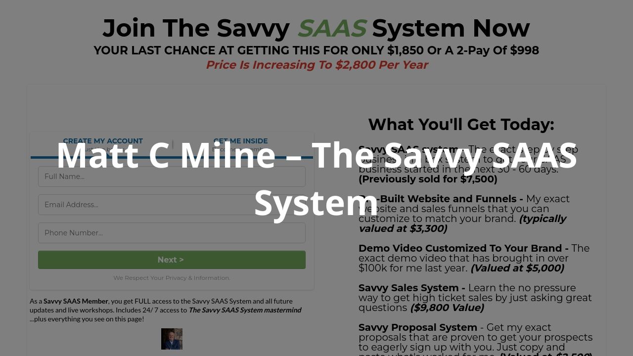 Matt C Milne – The Savvy SAAS System